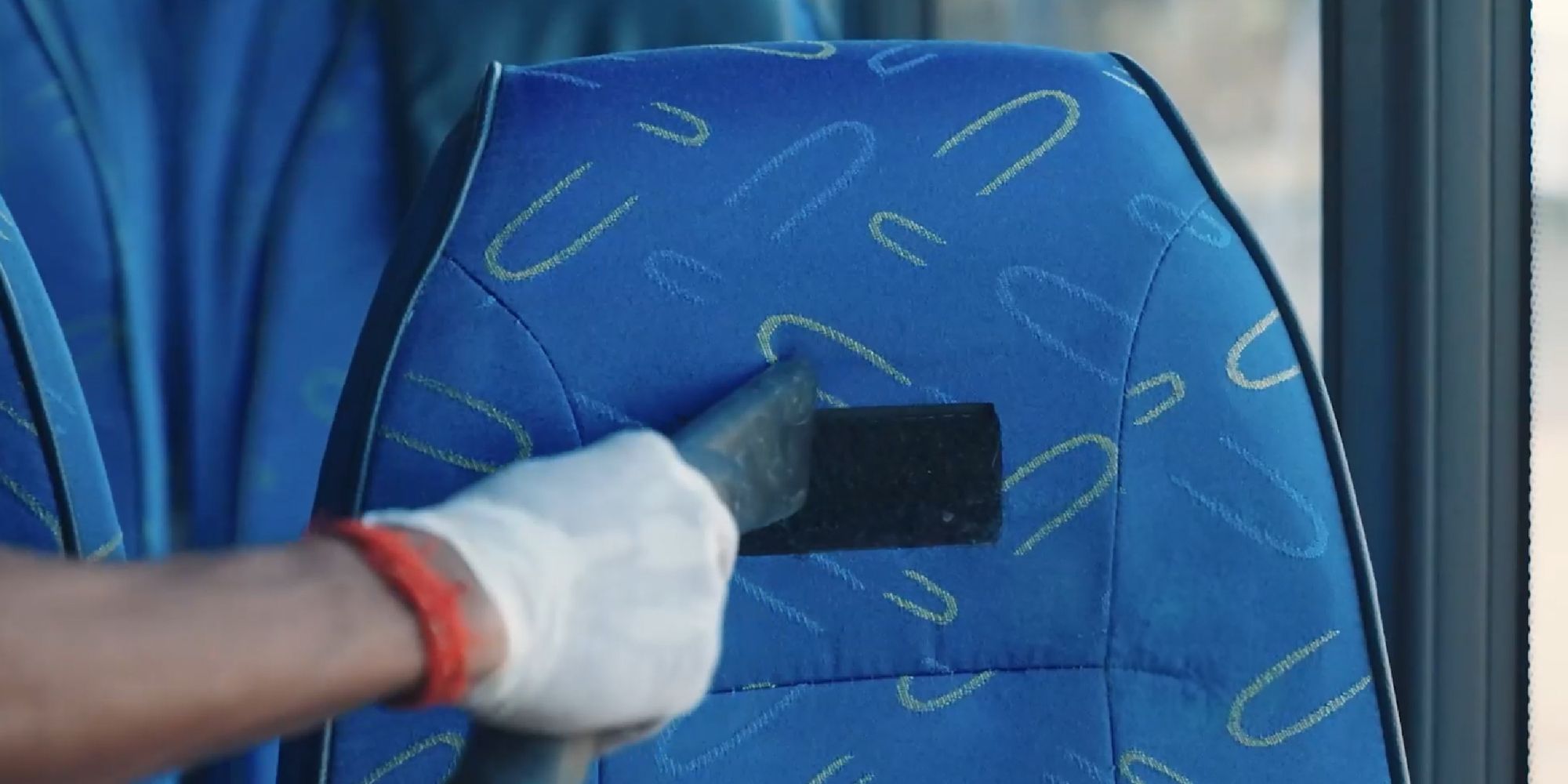 Seats being vacuum cleaned on a Cityflo bus