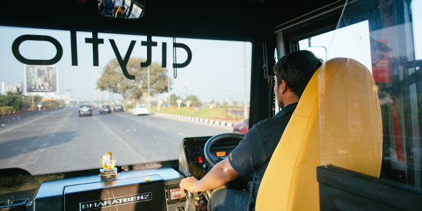 View of Cityflo driver driving in Mumbai